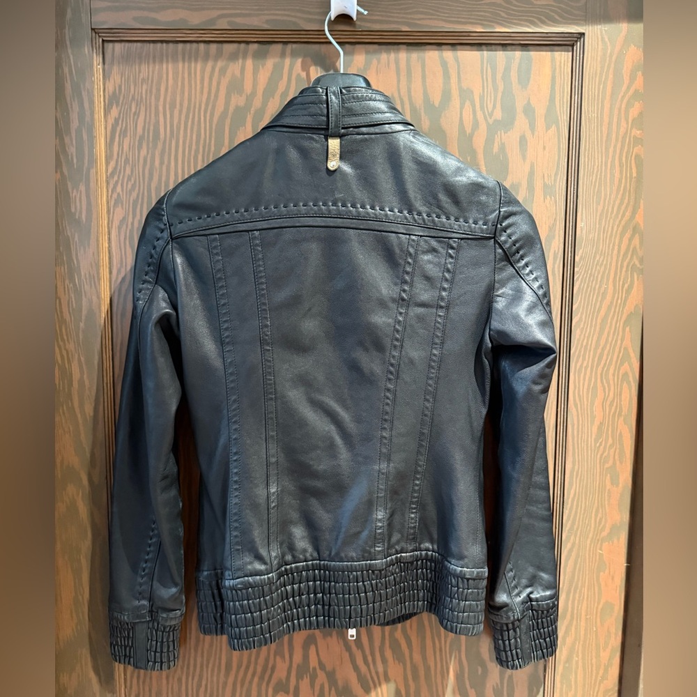 MACKAGE Black Leather Moto Jacket with Quilted Details - Picture 4 of 10
